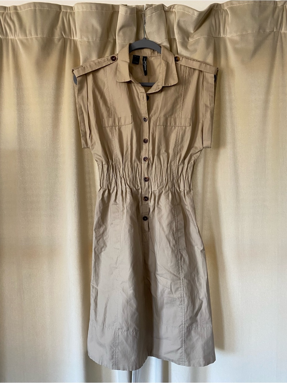 Mango Safari-Style Khaki Button-Front Shirtdress